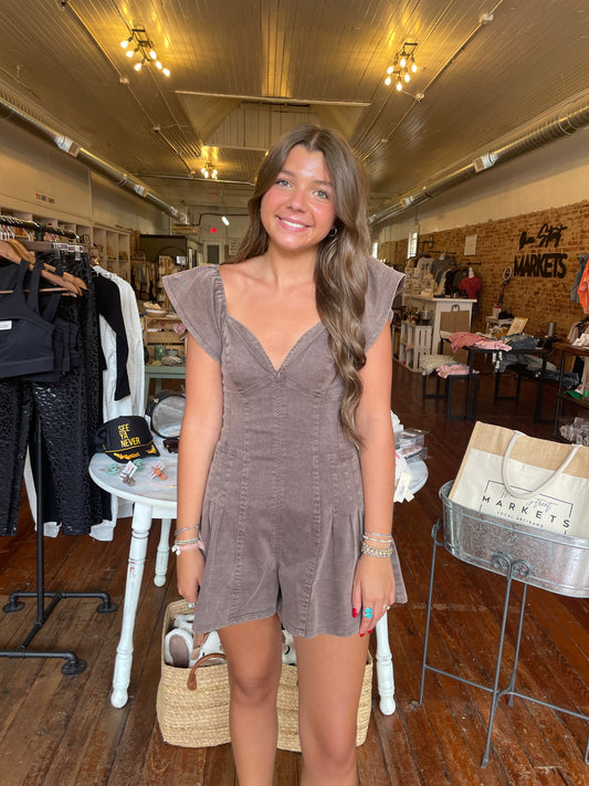 Sweetheart Ruffle Sleeve Denim Romper