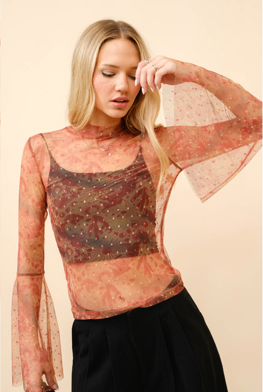 Mesh Bell Sleeve Top